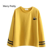 MERRY PRETTY Women Cartoon Cat Embroidery T-Shirts Autumn Long Sleeve O-Neck Cotton T Shirt Femme Cute Harajuku Tops Tees 2024 - buy cheap