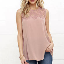 Blusa de chifón con encaje Floral para verano, Camisa sin mangas para oficina, color rosa y blanco 2024 - compra barato