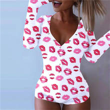 Sexy Women Jumpsuits Long Sleeve Deep V Neck Bodycon Stretch Leotard Leopard Tops Button Short Romper Sleepwear Overalls 2024 - buy cheap