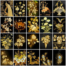 5d pintura diamante dourado flores de ouro bricolagem pintura diamante embutido bordado diy ponto de cruz decoração de casa mosaico 2024 - compre barato