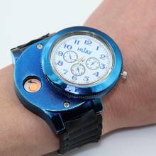 2020 USB зарядка Зажигалка часы для мужчин синий чехол силиконовый ремешок кварцевые наручные часы мужские спортивные часы Relogio Masculino Horloge Heren 2024 - купить недорого