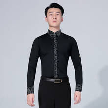 new mens black dance shirt Competition Performance Ballroom Modern Salsa Tango Samba latin mens shirts male dancewear 2024 - buy cheap