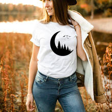Новое поступление, футболка с изображением Луны и дерева, забавная футболка из 100% хлопка, футболка с изображением природы и леса 2024 - купить недорого