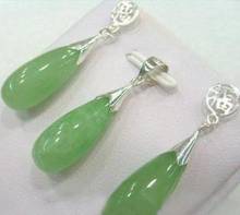 Free Shipping  Natural Light Green jade White Pendant Necklace Earrings Set Fashion Wedding Party Jewellery 2024 - buy cheap