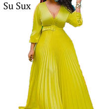 African Dress For Women Chiffon Maxi Dress African Clothes Robe Vintage Yellow Deep V Neck High Waist Pleated Party Dress Female 2024 - buy cheap