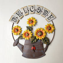 Pastoral Style Welcome Pendant Sunflower Hanging Ornament Iron Craft Wall Decor 2024 - buy cheap