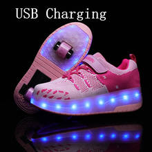 2020 novo 28-43 carregamento usb crianças tênis com 2 rodas meninas meninos led sapatos crianças tênis com rodas de skate sapatos 2024 - compre barato