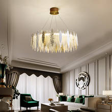 FSS-candelabro LED rectangular de cristal dorado, iluminación moderna para dormitorio, comedor, diseño de hojas, lámpara redonda para el hogar 2024 - compra barato
