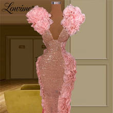 Lowime Pink Party Dress Elegant Evening Gowns 2021 Mermaid Dubai Arabic Evening Wear 2021 Photography Custom Made Prom Dress 2024 - buy cheap