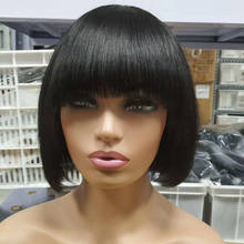 DreamDiana-Peluca de cabello humano brasileño con flequillo, pelo Remy liso, hecho a máquina, 100% 2024 - compra barato