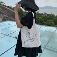 Bolsa feminina de lona com pintura, bolsa para compras harajuku de alta capacidade, de arte, desenho animado, estética, bolsa de mão, tote de ombro 2024 - compre barato
