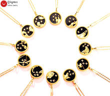 Qingmos pingente redondo de constelação 18mm, colares para mulheres e homens, corrente de ouro, presente de aniversário, joia, colar longo de 18.5 a 20 polegadas 2024 - compre barato
