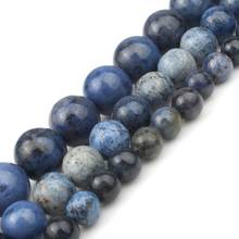 Cuentas de piedra redonda suelta de jaspe azul Natural, para fabricación de joyas, compatible con pulsera de moda DIY, collar de 4, 6, 8, 10, 12mm y 15 pulgadas, venta al por mayor 2024 - compra barato