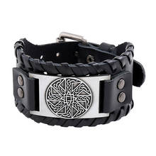 Pulseira viking de couro, bracelete largo vintage de cobre com amuleto amuletos para homens 2024 - compre barato