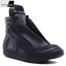 Zapatos tobilleros de lujo para hombre, botas de cuero genuino a la moda, estilo Hip Hop, color negro 2024 - compra barato