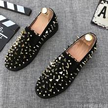 Luxury Designers Men Glitter Casual Slip On Studded Rivet Spike Loafers Shoes Male Black Red Party Weeding Dress Shoes S17 2024 - buy cheap