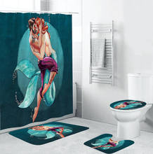 Cortina de ducha con forma de sirena y peces, Juego de tapa de inodoro, alfombrilla para decoración de baño, 4 Uds. 2024 - compra barato