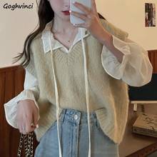 Sweater Vest Women V-neck Loose Korean Style Sleeveless Sweaters Womens Chic Elegant All-match Ins Stylish Gentle Jumpers Casual 2024 - buy cheap