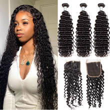 Alibele Human Hair 3/4 Bundles With Closure Brazilian Deep Curly Hair Weave Bundles With Closure Remy Hair Extensions 4x4Closure 2024 - buy cheap