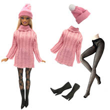 Nk um conjunto de roupas de boneca mão camisola moda terno roupas saco chapéu meias botas para barbie acessórios boneca presente da menina 2024 - compre barato