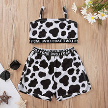 1-8y Toddler Kids Baby Girls Gallus Milch Cow Print Tops+print Short Pants Set Baby Girls Clothing Meisjes Short Pants Set 2024 - buy cheap