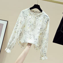 Blusa de gasa con lazo para mujer, camisa de manga larga con lazo Floral, de lujo, elegante, combina con todo, 2020 2024 - compra barato