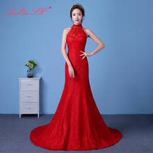 AnXin SH-vestido de novia de princesa rojo, de encaje halter, de sirena, vintage, flor blanca, sin mangas, Trompeta 2024 - compra barato
