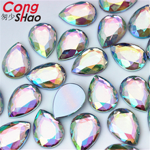 Cong Shao-diamantes de imitación acrílicos coloridos, piedras y cristales en forma de gota, accesorios para manualidades de ropa, 13x18mm, 50 Uds., WC452 2024 - compra barato