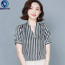 Women's Summer office Style Chiffon Blouse Shirt Women's short Sleeve Striped Button V-Neck Printed Casual Tops plus size 2021 2024 - buy cheap