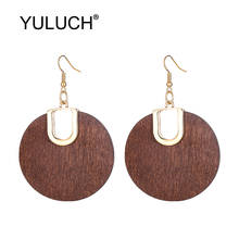 YULUCH-pendientes colgantes grandes étnicos para mujer, joyería Pop para mujer, aretes largos de Metal redondos de madera Natural dorado Negro 2024 - compra barato