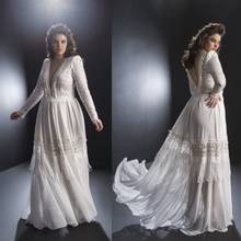 Plus Size Wedding Dresses Long Sleeves Deep V Neck Boho Bridal Gowns Lace Tassel Floor Length A Line Wedding Dress 2024 - buy cheap