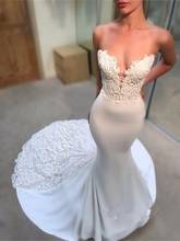 Sexy Appliques Court Train Mermaid Lace Satin Wedding Dresses 2019 Sweetheart Bridal Gown Dress White Ivory Vestidos de Festa 2024 - buy cheap