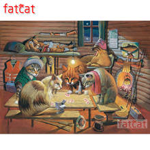 FATCAT 5D DIY Diamond Painting Cat playing poker Full Diamond Embroidery Sale Square Round Drill Mosaic Needlework Art AE1392 2024 - buy cheap