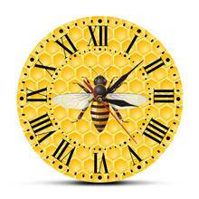 Reloj de pared con estampado de abejas y miel, polinizador de abeja, aguja de cuarzo, decoración del hogar, Duvar Saati Horloge 2024 - compra barato