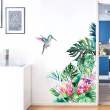 Tropical leaves flowers bird wall stickers bedroom living room decoration mural home decor decals removable stickers wallpaper 2024 - купить недорого