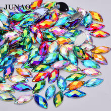 JUNAO 100pcs 7*15mm Horse Eye Sew On Rhinestones Flatback Colorful AB Crystal Acrylic Strass Sewing Stones for Needlework Craft 2024 - купить недорого