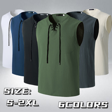 Camiseta masculina sem mangas de cânhamo, camiseta de algodão solta com decote em v e cor sólida, moda masculina 2024 - compre barato