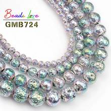 Wholesale Green With Rainbow Lava Stone Round Loose Volcanic Rock Beads For Jewelry Making Diy Bracelet Necklace 4 6 8 10mm 15'' 2024 - buy cheap