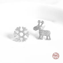 LKO-pendientes de plata de ley 925 con forma de Animal, joyería asimétrica con diseño de alce y copo de nieve, para regalo de Navidad 2024 - compra barato