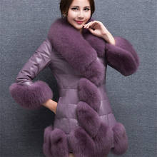 Casaco feminino inverno gola pelo sintético, jaqueta coreana plus size justo couro pu sobretudo médio 6xl a512 2024 - compre barato