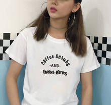 Camiseta con estampado de café para mujer, remera Harajuku de algodón, Tops para mujer, camiseta Vintage, Camiseta de cuello redondo para mujer blanco y negro 2024 - compra barato