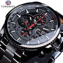 Forsining Hot Sale Mechanical Automatic Mens Watch Black Stainless Steel Waterproof Calendar 3 Dial Fashion Business Man Watches 2024 - buy cheap