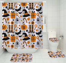 Juego de baño de Halloween, set de 4 piezas con estampado 3D de calabaza/sombrero, cortina de ducha, estilo de Terror, alfombrilla para inodoro, almohadilla en forma de U, alfombras lavables 2024 - compra barato