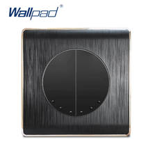 Interruptor de parede com botão wallpad, interruptor de parede com 2 lâmpadas, painel escovado preto para casa