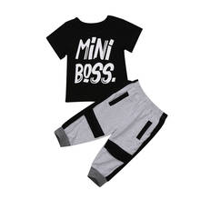 Casual da criança dos miúdos do bebê meninos manga curta carta camiseta topos + calças 2 peças conjunto de roupas 1-6 t 2024 - compre barato