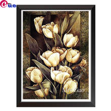 Pintura de diamantes 5D, imagen de Tulipán Dorado Retro, mosaico de diamantes redondos, imagen de diamantes de imitación, bordado de flores, decoración 2024 - compra barato