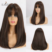 EASIHAIR Medium Length Dark Brown Straight Synthetic Wigs with Bangs for Women Bob Wig Heat Resistant Cosplay Party Wig Dark Wig 2024 - buy cheap