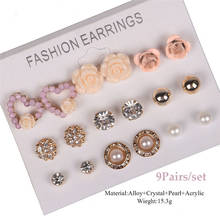 9 Pairs Earrings Set Flower Crystal Ear Studs Earrings for Women Fashion Elegant Pearl Earring Wedding Party Jewelry 2024 - buy cheap