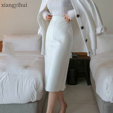 Elegant Temperament White Leather Skirt Sexy High Waist Split Midi Knee-length Pencil Skirts Women Office Ladies Work Pu Skirt 2024 - buy cheap