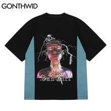 GONTHWID в стиле хип-хоп Уличная футболки молнии для девочек; Принт «панк-рок» готика Крупногабаритные футболки в стиле «хип-хоп», модные топы с короткими рукавами 2024 - купить недорого